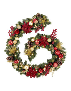 Guirnalda Navideña Pre-iluminada 2.74m Roja y Dorada con 50 Luces LED