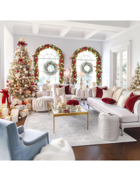 Guirnalda Navideña Pre-iluminada 2.74m Roja y Dorada con 50 Luces LED