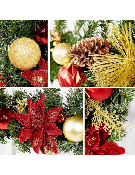 Guirnalda Navideña Pre-iluminada 2.74m Roja y Dorada con 50 Luces LED