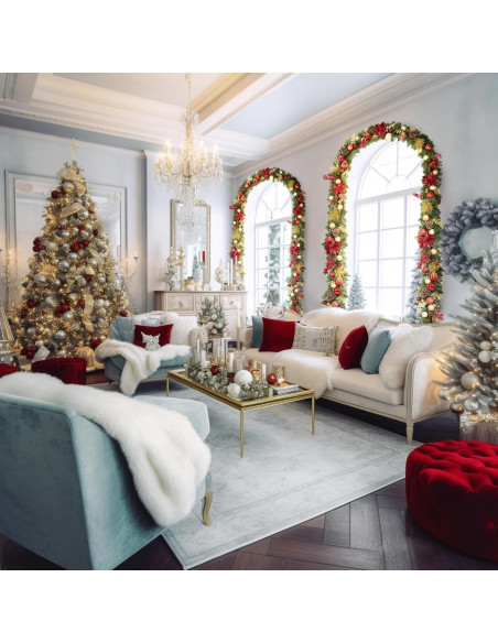 Guirnalda Navideña Pre-iluminada 2.74m Roja y Dorada con 50 Luces LED