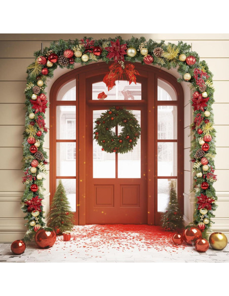 Guirnalda Navideña Pre-iluminada 2.74m Roja y Dorada con 50 Luces LED