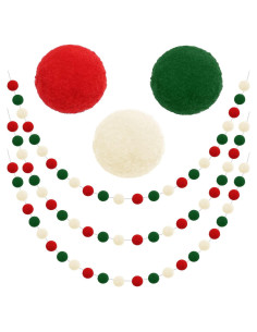 Guirnalda de Pom Pom de Navidad Jishi 3pk 2m Rojo Verde Blanco