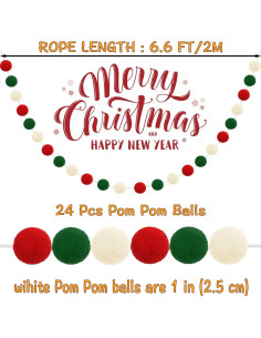 Guirnalda de Pom Pom de Navidad Jishi 3pk 2m Rojo Verde Blanco 2