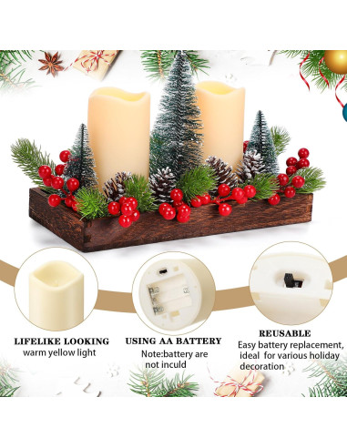 Centro de Mesa Navideño Cinnvoice con Velas LED y Decoración