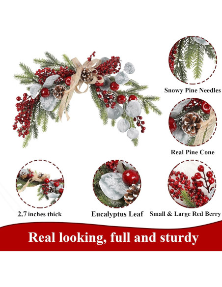 Guirnalda Navideña SHACOS 60 cm con Pino y Bayas Rojas