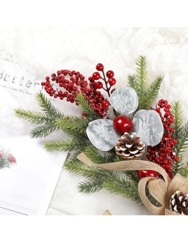 Guirnalda Navideña SHACOS 60 cm con Pino y Bayas Rojas