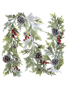 Guirnalda Navideña Artificial Winlyn 1.83 m Pino Nevado con Piñas