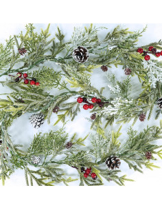 Guirnalda Navideña Artificial Winlyn 1.83 m Pino Nevado con Piñas 2