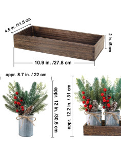 Centro de Mesa Navideño Winlyn con Bandeja de Madera y 3 Macetas 2