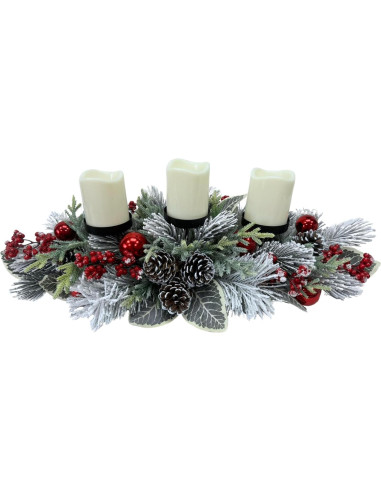 Centro de Mesa Navideño Svndlyn con 3 Portavelas y Ramas de Pino