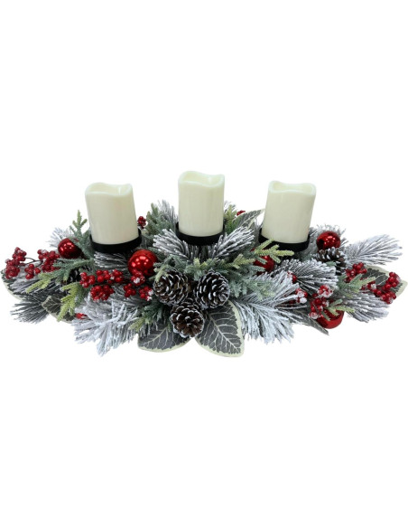 Centro de Mesa Navideño Svndlyn con 3 Portavelas y Ramas de Pino