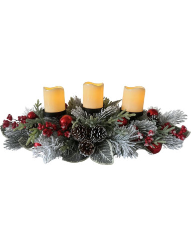 Centro de Mesa Navideño Svndlyn con 3 Portavelas y Ramas de Pino