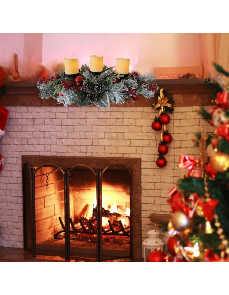 Centro de Mesa Navideño Svndlyn con 3 Portavelas y Ramas de Pino