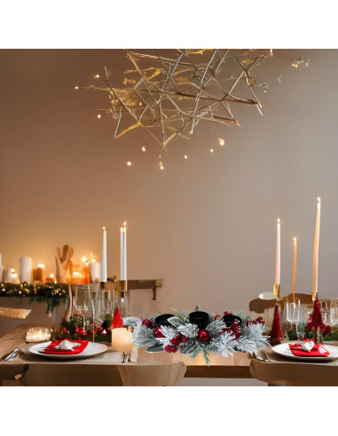 Centro de Mesa Navideño Svndlyn con 3 Portavelas y Ramas de Pino