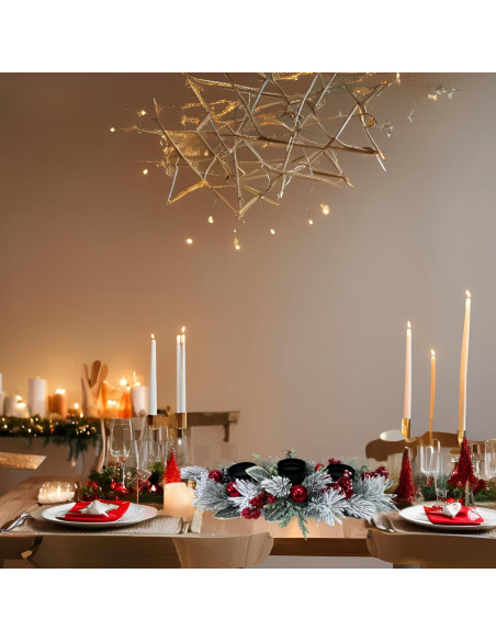 Centro de Mesa Navideño Svndlyn con 3 Portavelas y Ramas de Pino