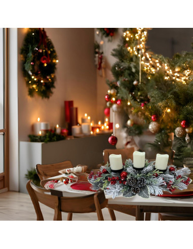 Centro de Mesa Navideño Svndlyn con 3 Portavelas y Ramas de Pino