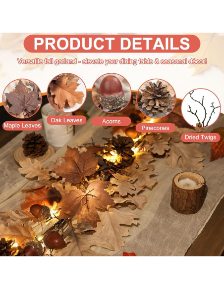 Guirnalda de Otoño Tulvend 1.83 m con 30 Luces Cálidas