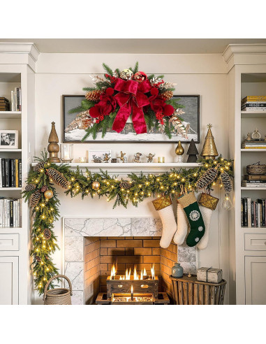 Adorno Navideño Colgante Alupssuc 61 cm con Lazos y Piñas