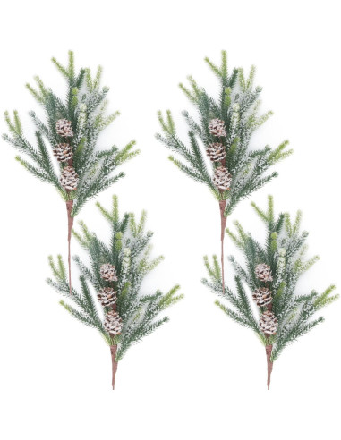 4 Ramas de Pino Ciprés Artificial Nevado Kunjocy 35.5 cm con Piñas