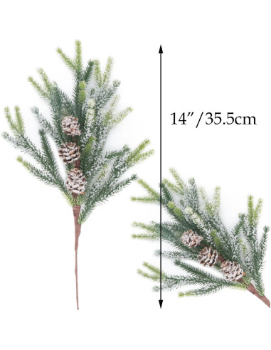 4 Ramas de Pino Ciprés Artificial Nevado Kunjocy 35.5 cm con Piñas