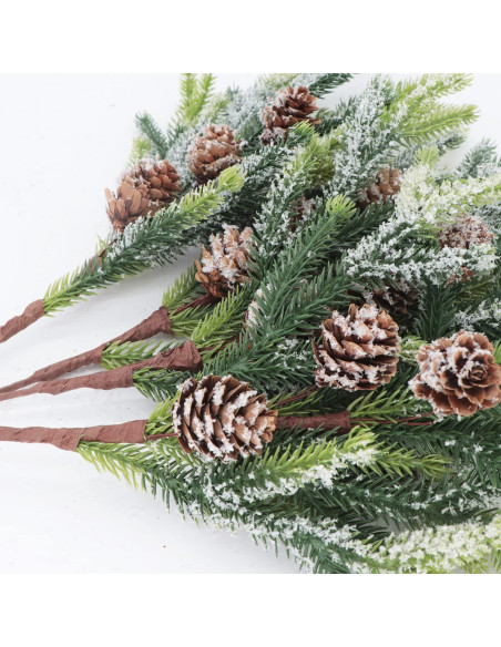 4 Ramas de Pino Ciprés Artificial Nevado Kunjocy 35.5 cm con Piñas