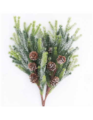 4 Ramas de Pino Ciprés Artificial Nevado Kunjocy 35.5 cm con Piñas