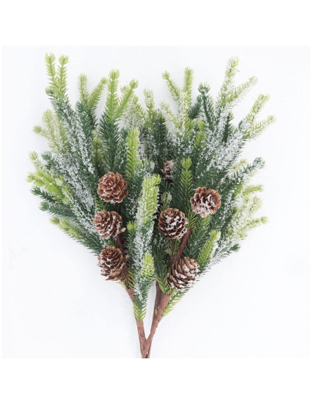4 Ramas de Pino Ciprés Artificial Nevado Kunjocy 35.5 cm con Piñas