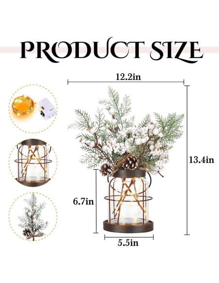 Jarrón de Granja Vintage Loninak con Luces LED 28x28x33cm