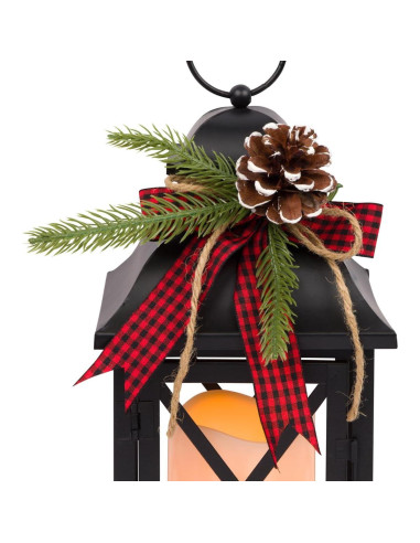 Conjunto 2 Faroles Navideños Iluminados Metal Negro 27.94 cm