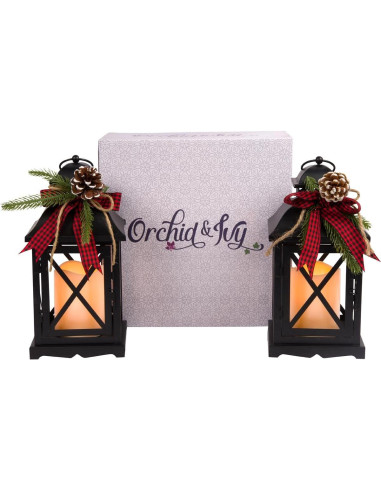 Conjunto 2 Faroles Navideños Iluminados Metal Negro 27.94 cm