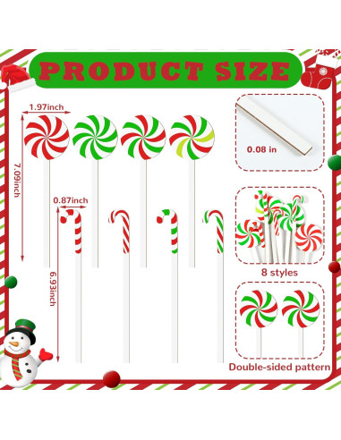 24 Palillos Decorativos de Caramelo de Navidad Janinka 17.7 cm
