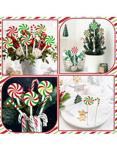 24 Palillos Decorativos de Caramelo de Navidad Janinka 17.7 cm