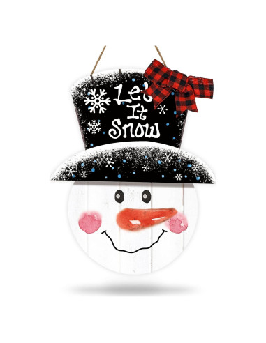 Cartel Colgante de Madera Muñeco de Nieve Whaline 36x29cm