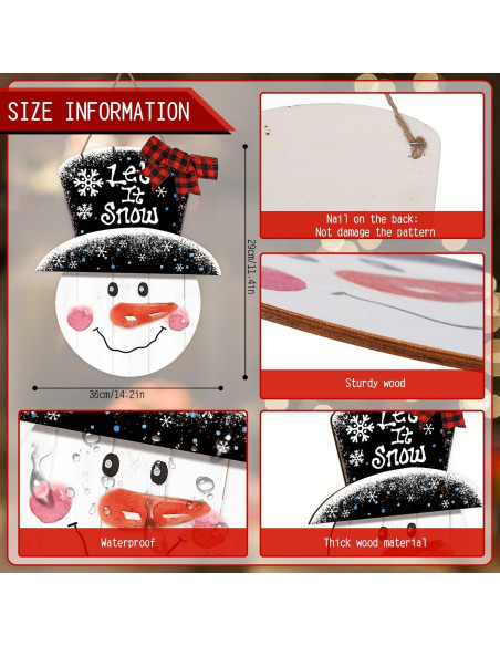 Cartel Colgante de Madera Muñeco de Nieve Whaline 36x29cm