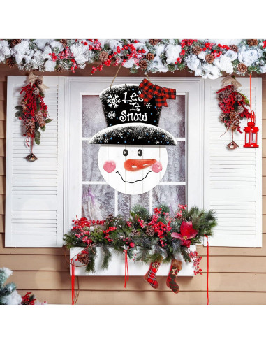 Cartel Colgante de Madera Muñeco de Nieve Whaline 36x29cm