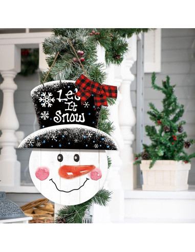 Cartel Colgante de Madera Muñeco de Nieve Whaline 36x29cm