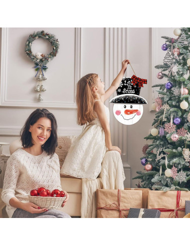 Cartel Colgante de Madera Muñeco de Nieve Whaline 36x29cm