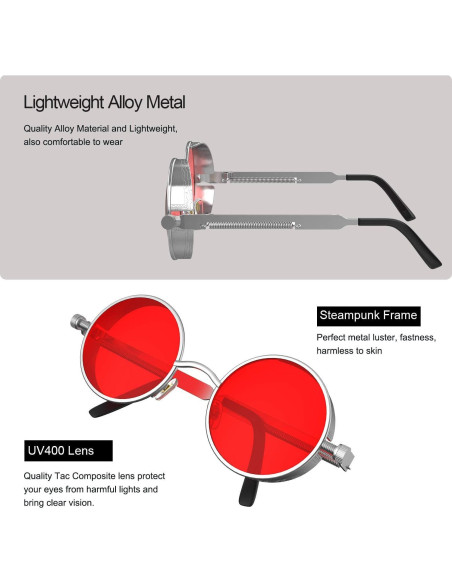 Gafas de Sol Steampunk Retro ProudDemon Redondas Metal Gafas de Sol Steampunk Retro ProudDemon Redondas Metal
