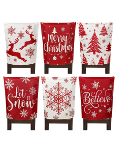 Whaline 6 Fundas de Silla de Navidad Rojas Lino 50x60cm