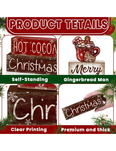 Decoración de Mesa de Madera Navidad DIYDEC 4 Piezas