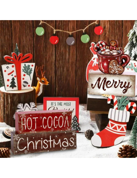 Decoración de Mesa de Madera Navidad DIYDEC 4 Piezas