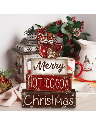 Decoración de Mesa de Madera Navidad DIYDEC 4 Piezas