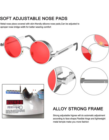 Gafas de Sol Steampunk Retro ProudDemon Redondas Metal