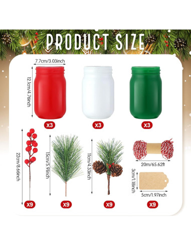 Juego de 9 Tarros de Cristal Decorativos Beeveer 384 ml Navidad