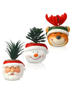 3 Plantas Suculentas Artificiales de Navidad en Macetas de Resina