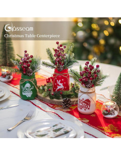 Juego de 3 Jarrones Navideños Glasseam con Flores Artificiales 2