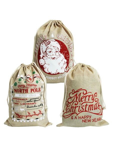 Sacos de Yute Navideños Hooin - Paquete de 3 - 40x56cm