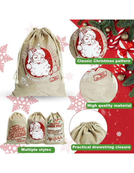 Sacos de Yute Navideños Hooin - Paquete de 3 - 40x56cm