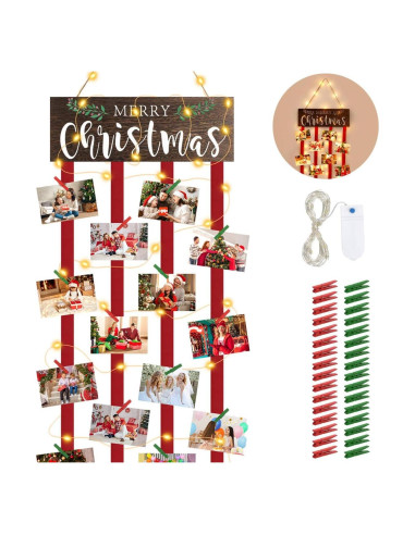 Soporte de Tarjetas de Navidad Farochy con Luz LED y 30 Clips