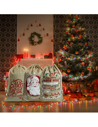 Sacos de Yute Navideños Hooin - Paquete de 3 - 40x56cm